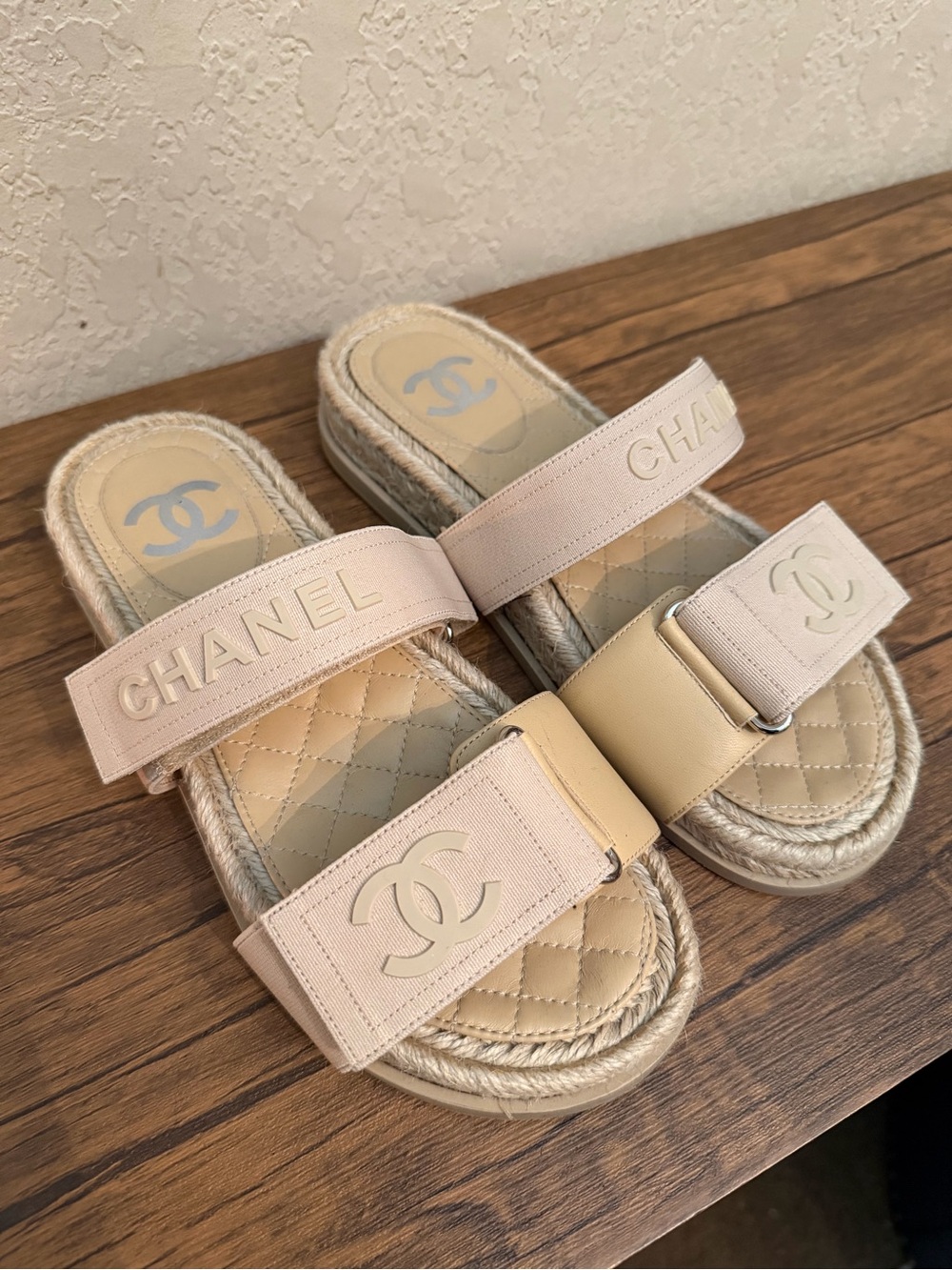 Chanel | Grosgrain Lambskin Jute Espadrille Mule Sandals Size: 37